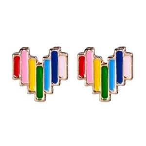 Rainbow Pride Abstract Heart Shape Stud Earrings - NWT